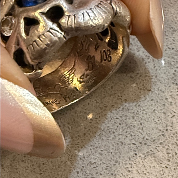 Travis Walker double cross Silver Skull Ring with sapphire  Accents - Picture 4 of 11